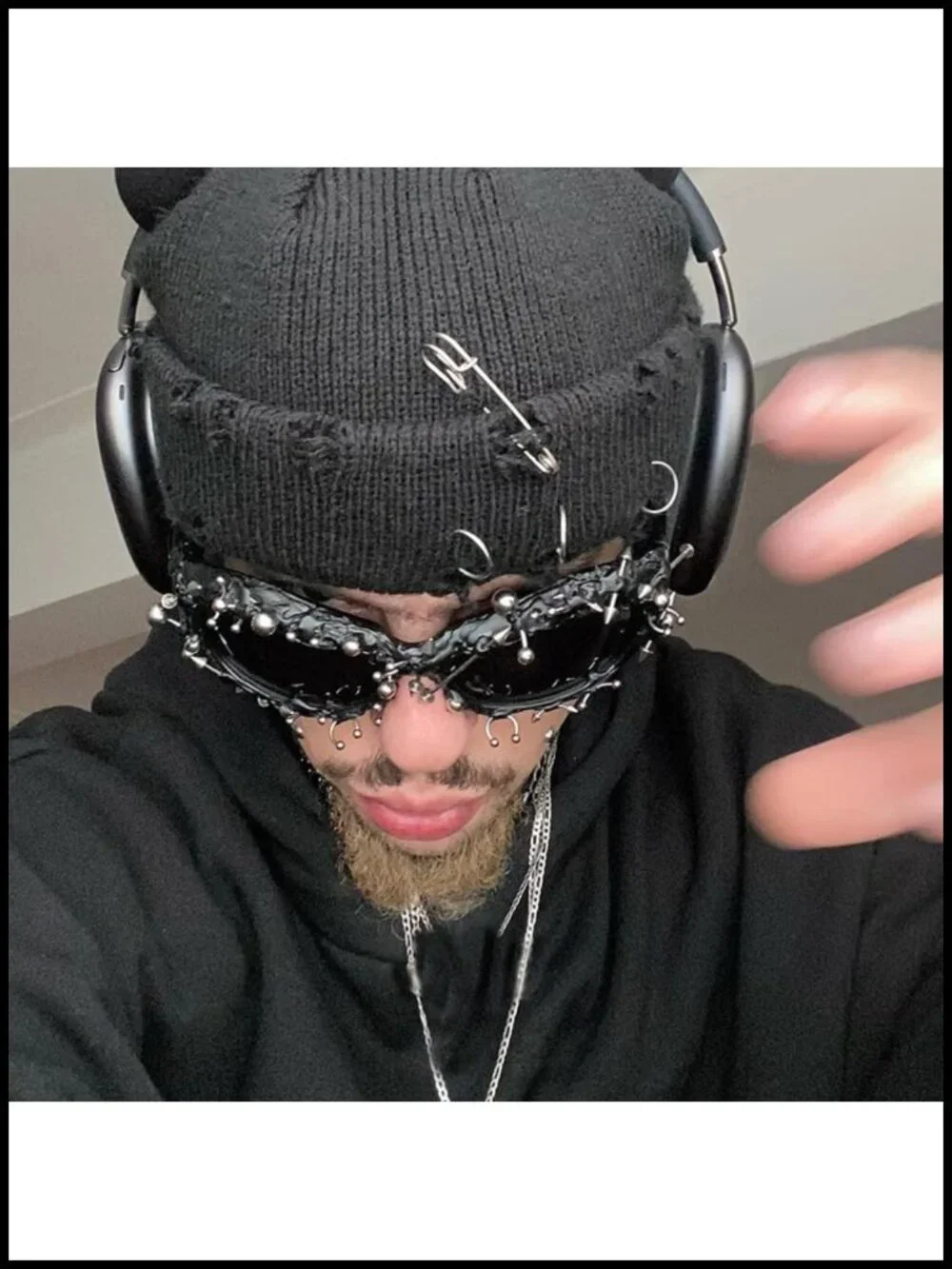 Metal Spiked Punk Sunglasses UV400 Shield Biker Glasses